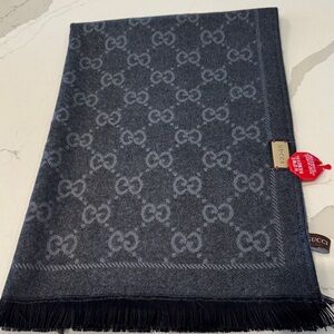 GUCCI Dark Gray Monogram Cashmere blend Scarf